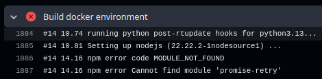 npm install step failing on promise-retry package